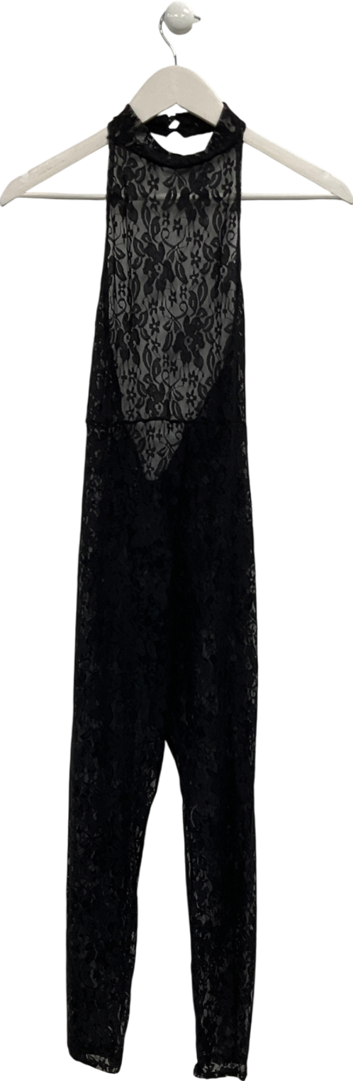 Black Lace Halter Neck Bodysuit UK S