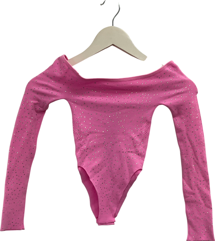 White Fox Pink Atmosphere Long Sleeve Bodysuit One Size