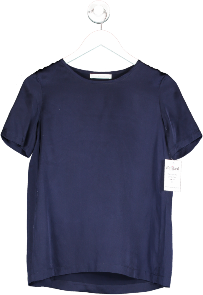 Marina Blue Silk T Shirt UK S