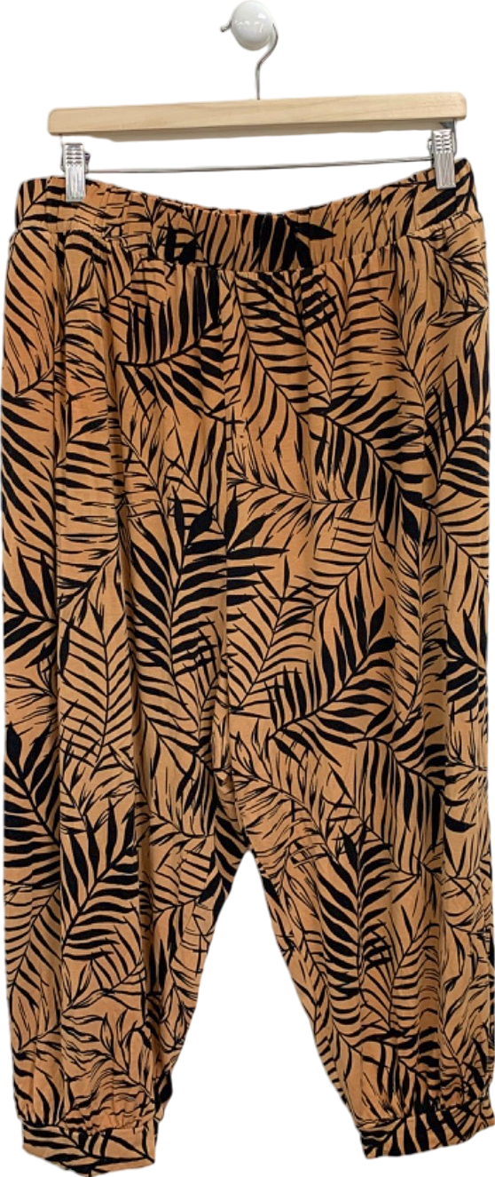 Yours Black/Beige Leaf Print Trousers UK 22-24