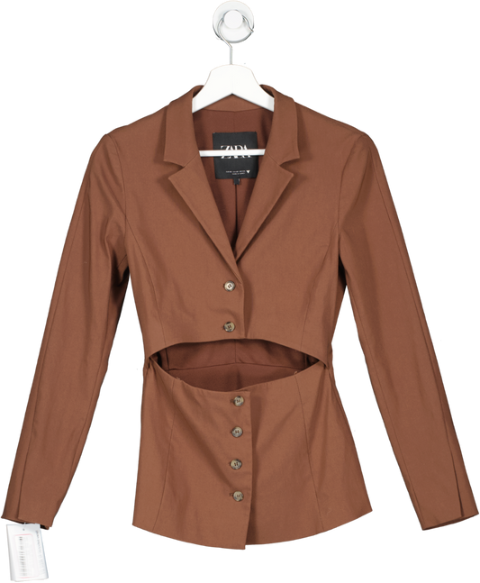 ZARA Brown Fitted Blazer With Cut Out Detail UK XS