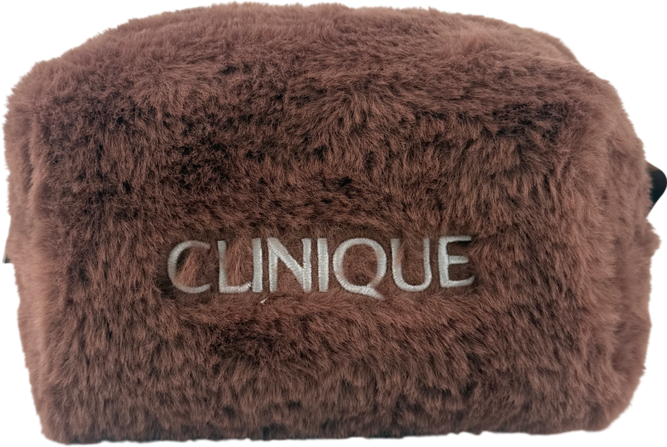 Clinique Brown Fluffy Makeup Bag One Size