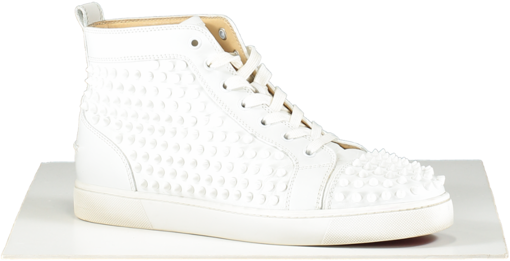 Christian Louboutin White Spiked Full-grain Leather High-top Sneakers UK 8.5 EU 42.5 👞