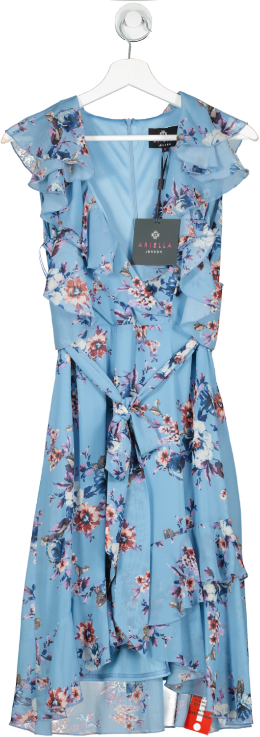 ARIELLA LONDON Blue Floral Ruffle Midi Dress Bnwt UK 18
