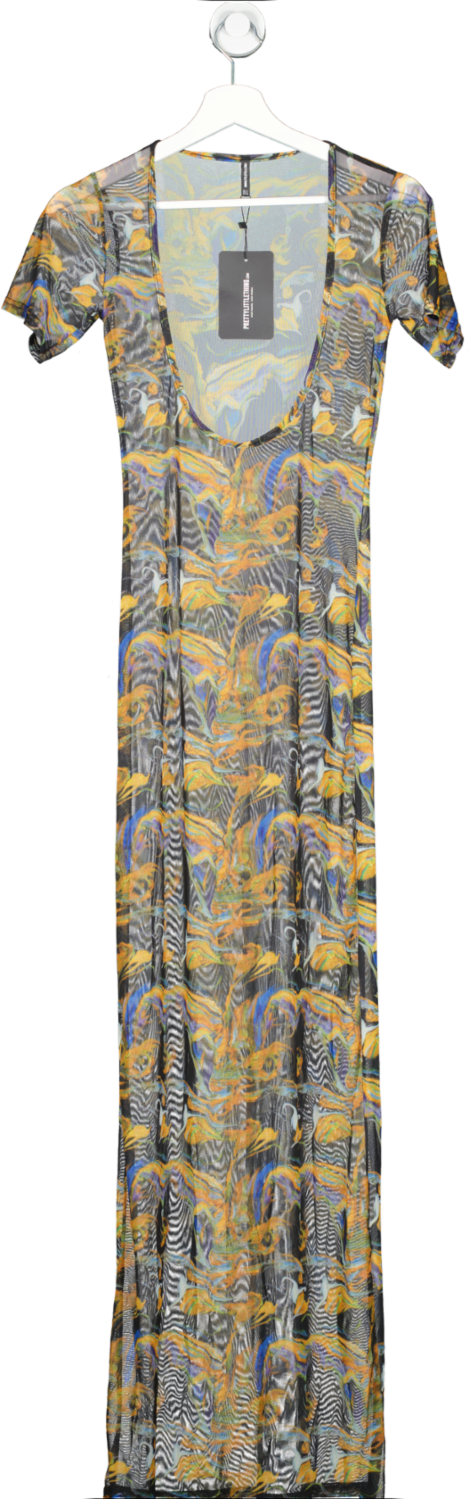 PrettyLittleThing Multicoloured Acid Print Mesh Scoop Neck Maxi Dress UK 6