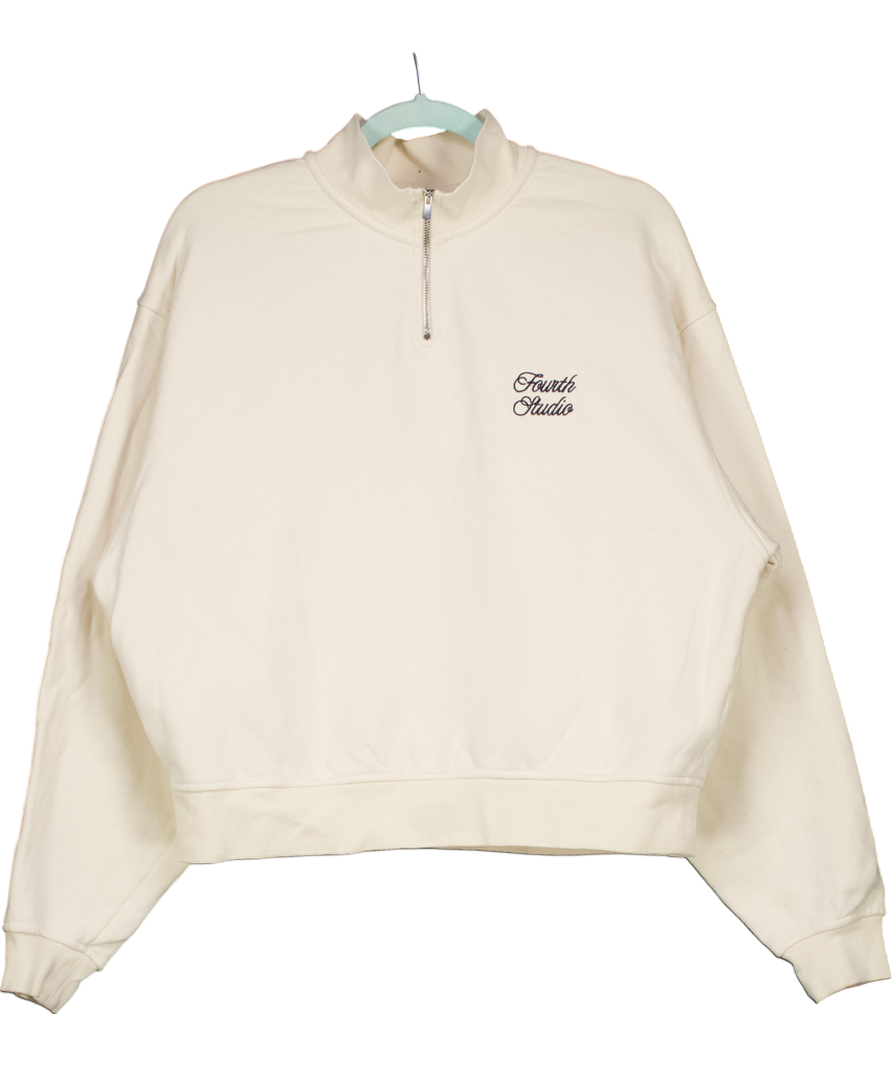 4th & Reckless Apres Ski Club Quarter Zip Embroidered Sweatshirt In Cream UK S