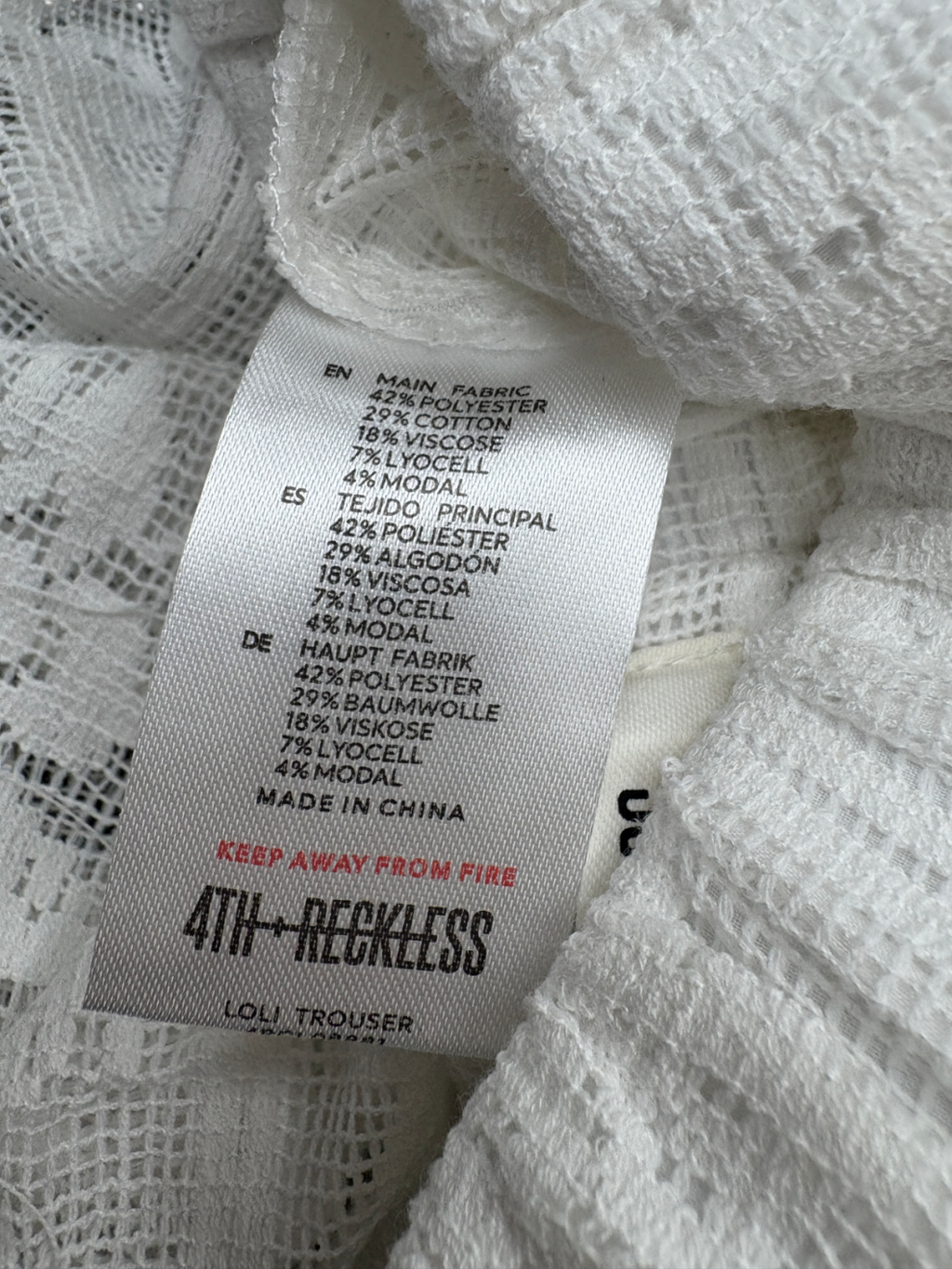 4th & Reckless White Loli Straight Leg Woven Trousers UK 6