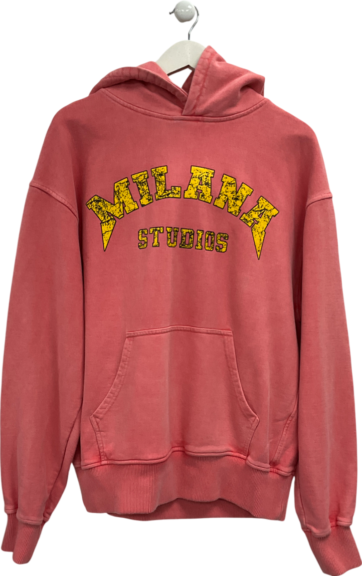 milana studios Pink Heavyweight Logo Printed Hoodie UK M