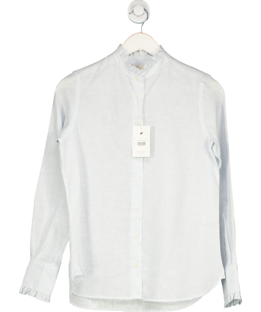 Beaufort & Blake Blue Lifton Sky Ruffle Linen Shirt UK XS