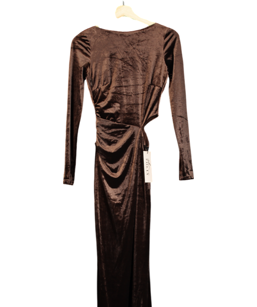 Oh Polly Velvet Long Sleeve Maxi Dress In Chocolate Brown UK 6