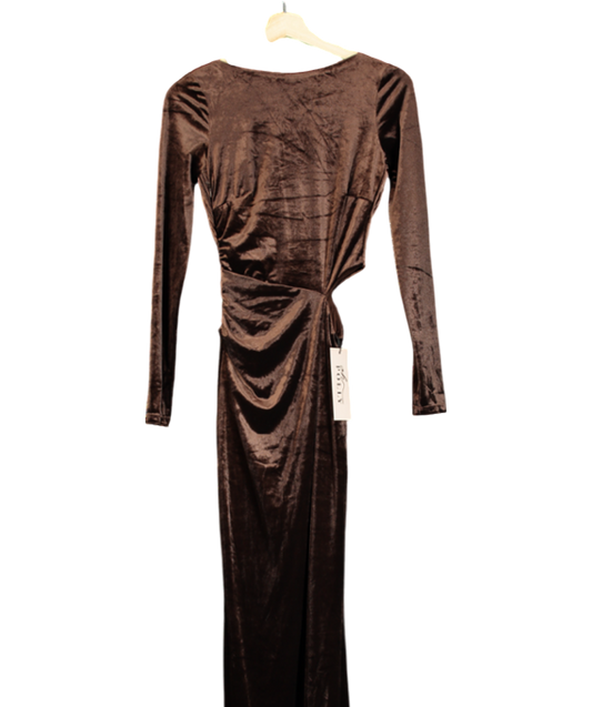 Oh Polly Velvet Long Sleeve Maxi Dress In Chocolate Brown UK 6