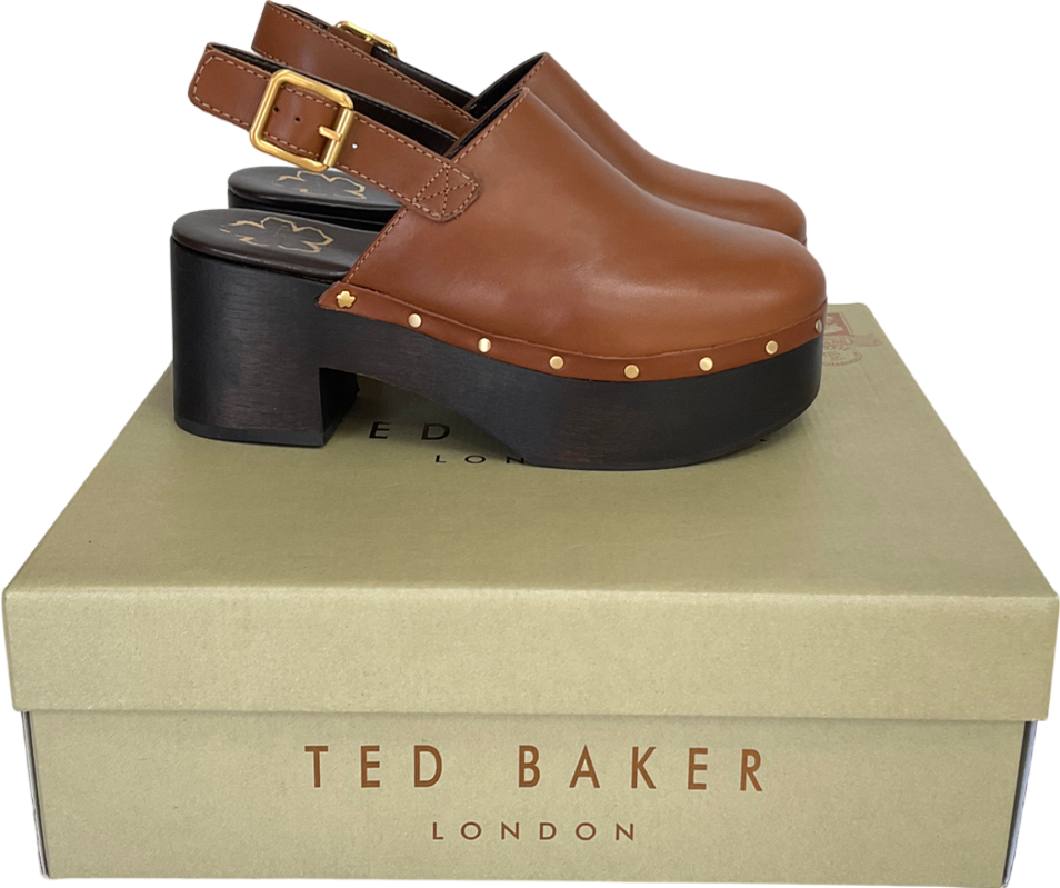 Ted Baker Brown Marjay Leather Heeled Clogs UK 5 EU 38 👠