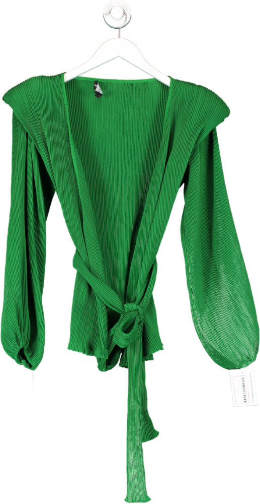 PrettyLittleThing Green Plisse Belted Shirt UK 6
