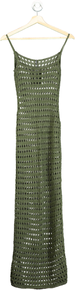 PrettyLittleThing Olive Petite Crochet Maxi Dress UK 6