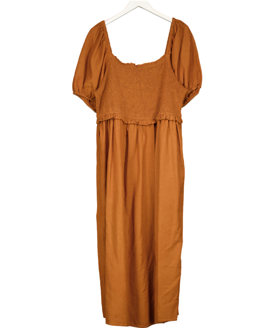 New Look Brown Puff Sleeve,square Neck Tan Midi Dress UK 22