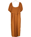 New Look Brown Puff Sleeve,square Neck Tan Midi Dress UK 22