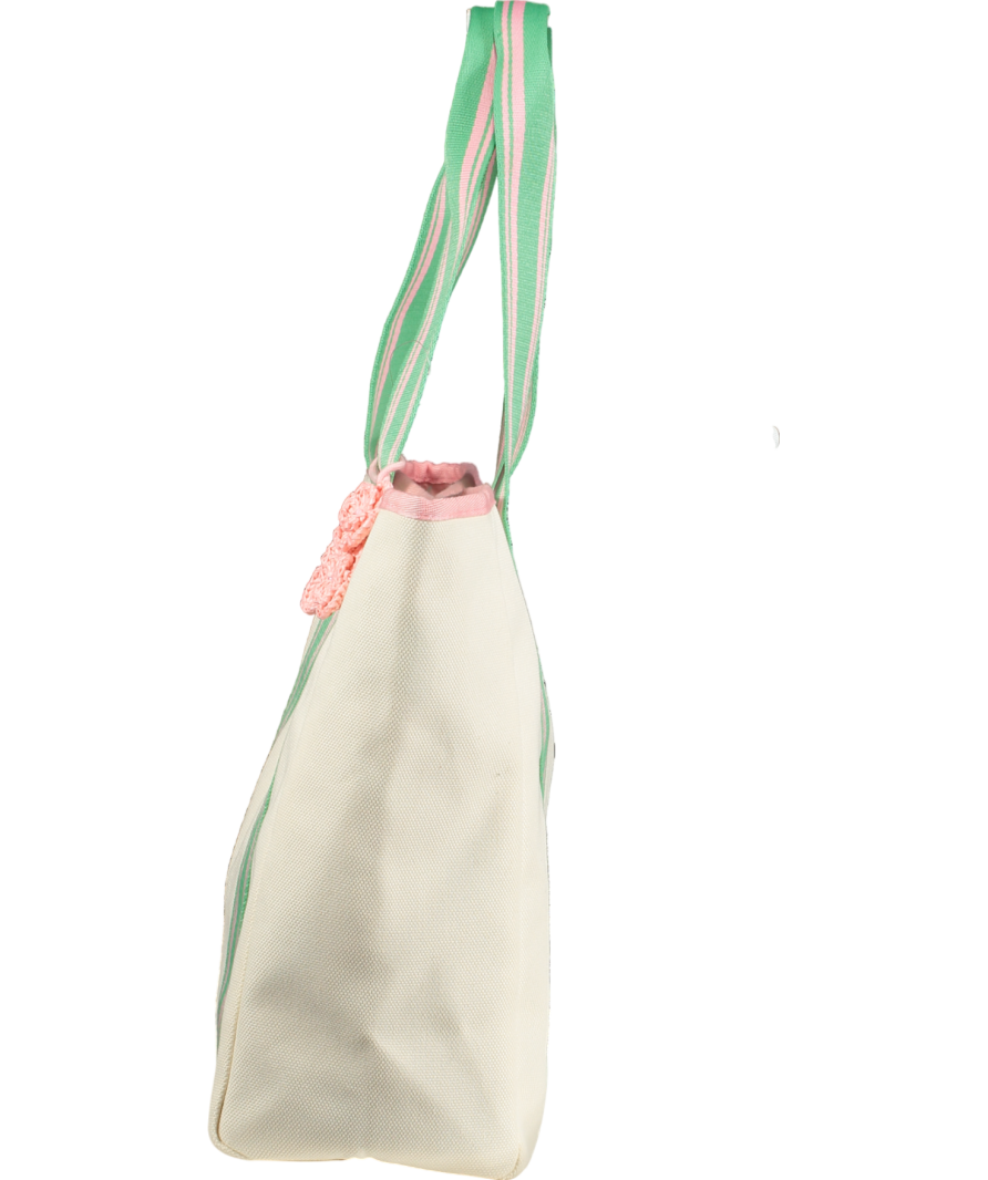 Victoria's Secret Cream Striped Canvas Large Tote Bag