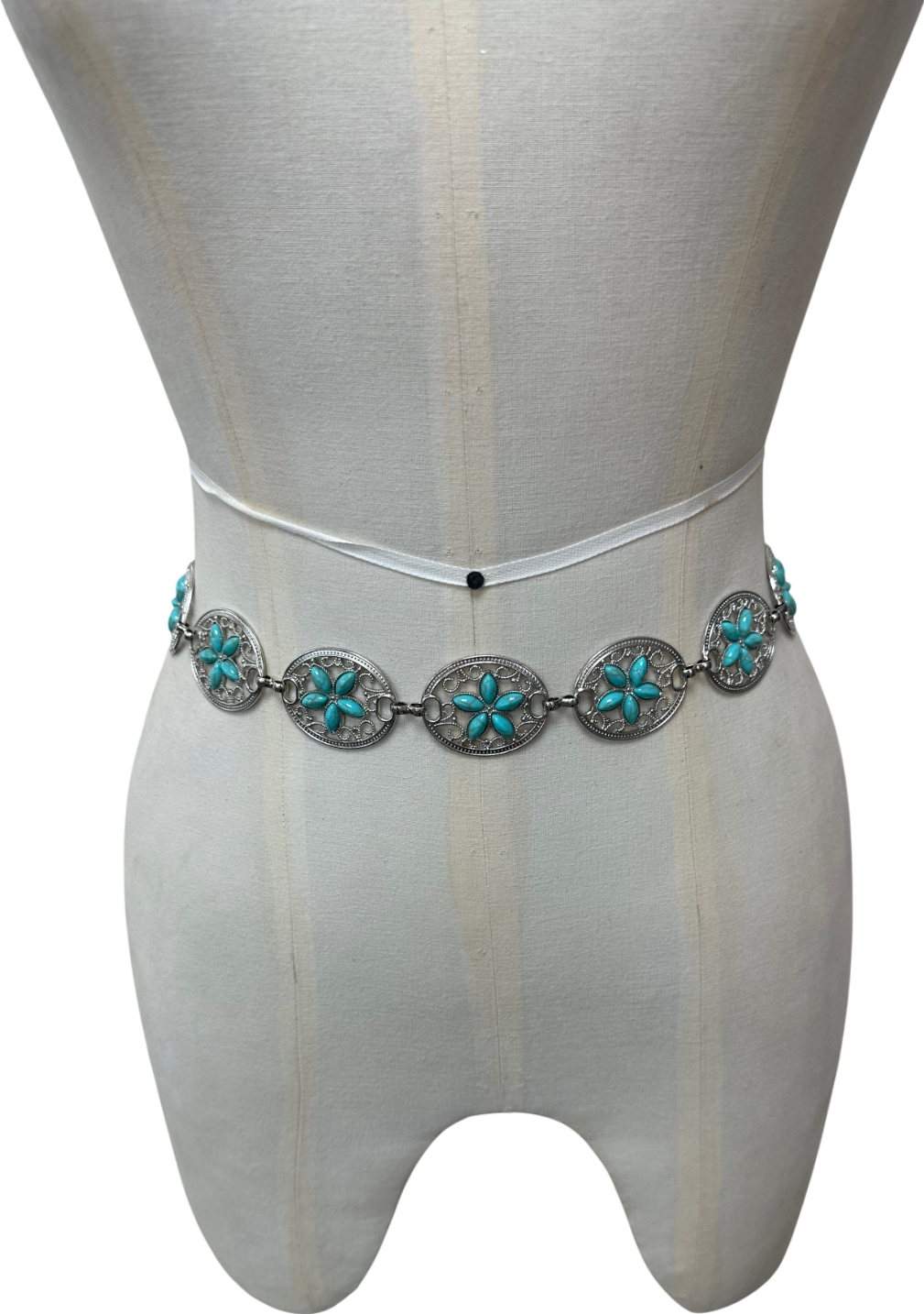 My Accessories London Flower Stone Chain Belt In Silver And Blue One Size