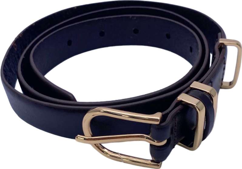 Anthropologie Black Leather Belt with Gold Buckle UK L