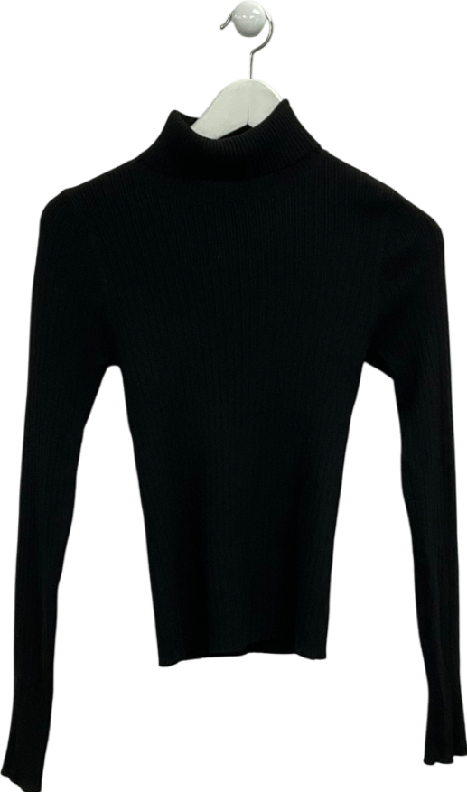 Next Black High Roll Neck Rib Knitted Jumper With Wool UK XS