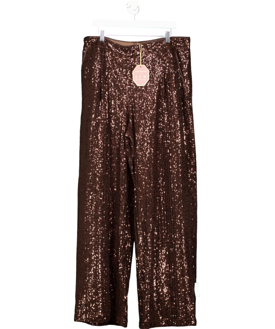 Monsoon X Sarah Corbett-winder Wide Leg Sequin Trousers Bronze UK 20