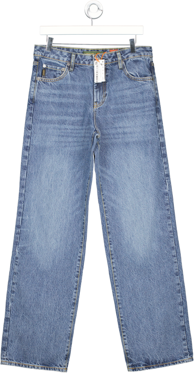 Superdry Blue Mid Rise Wide Leg Jeans W28