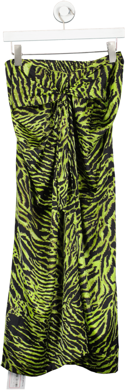 Ganni Green Tie-front Silk-blend Satin Midi Skirt UK 8