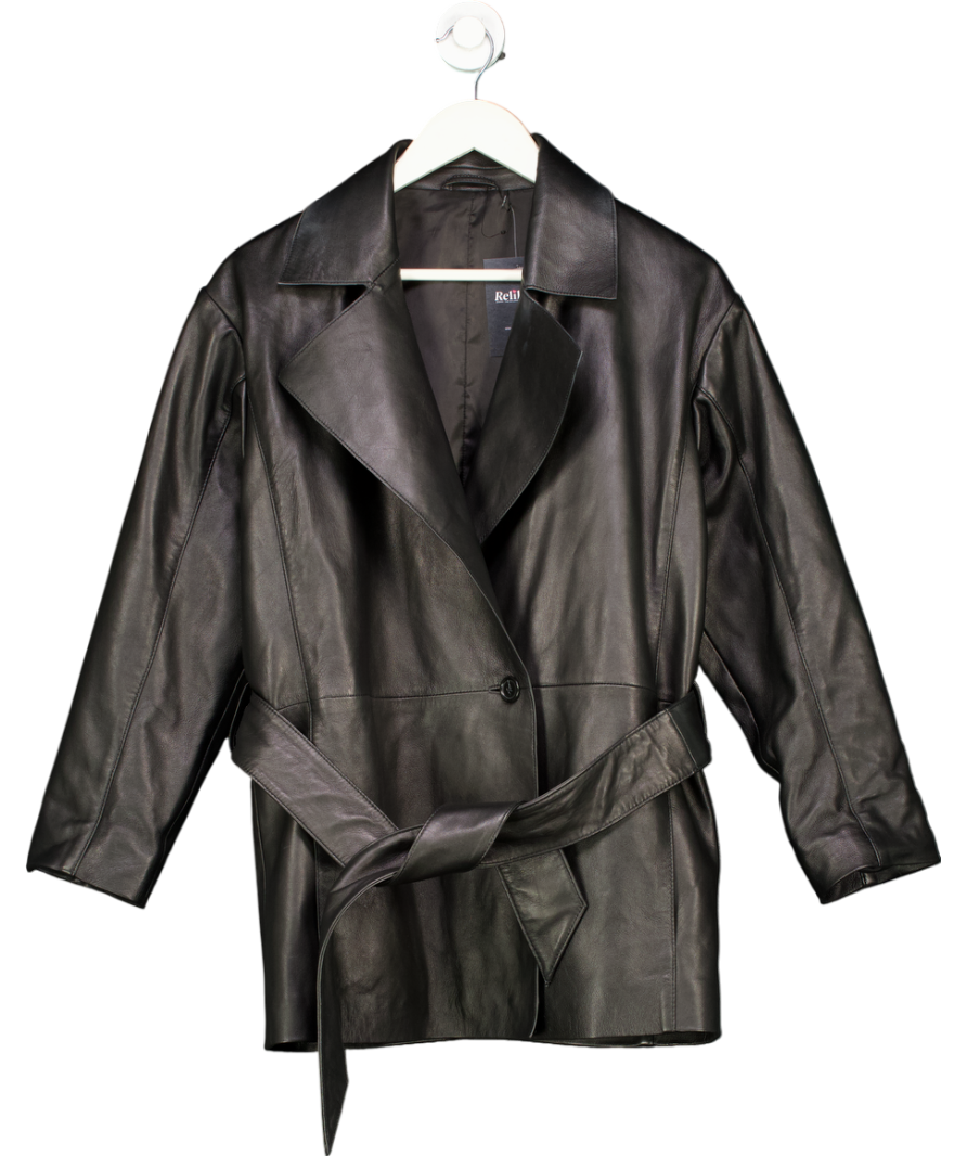 Black Belted Leather Jacket UK S