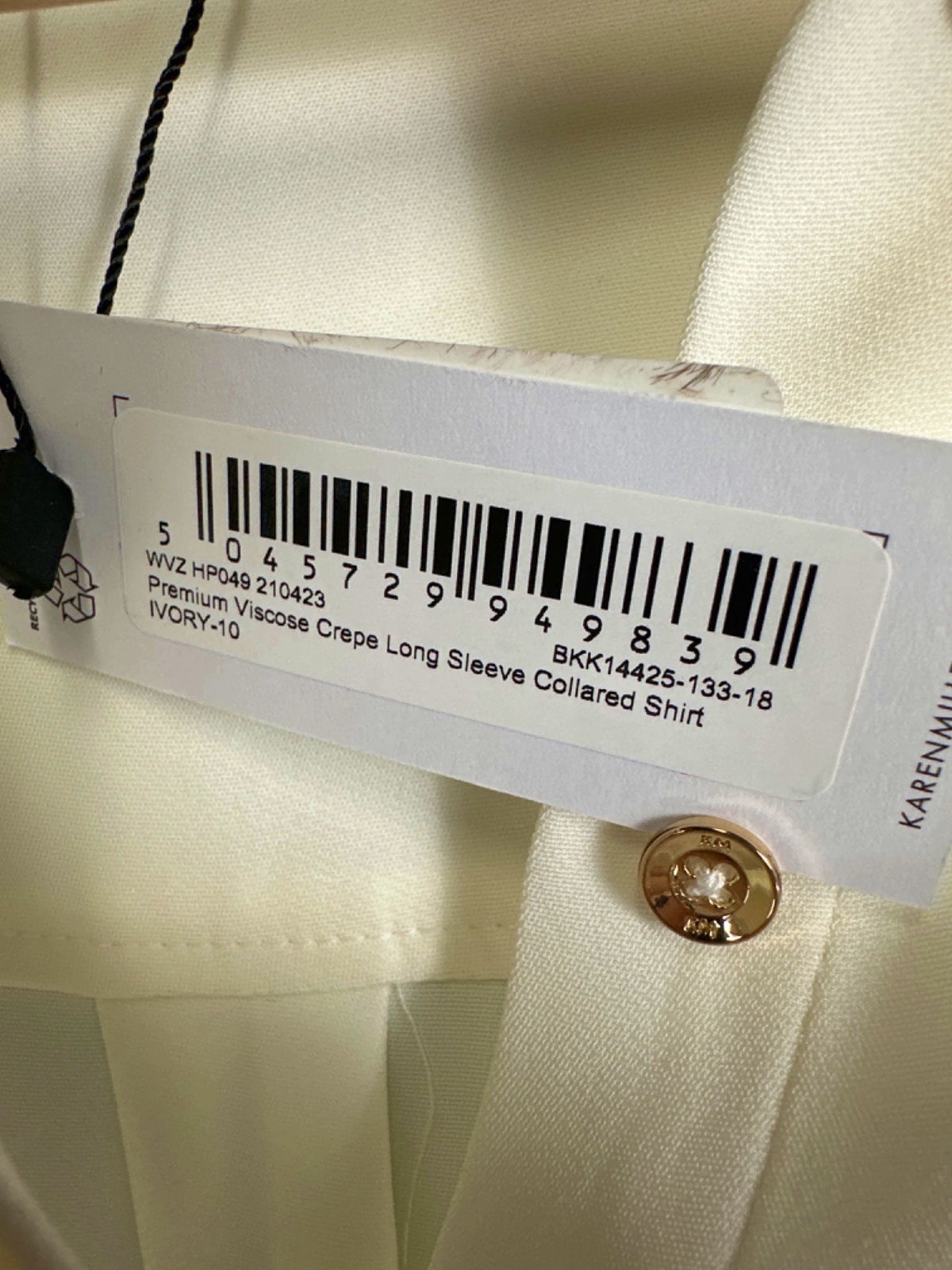 Karen Millen Ivory Premium Viscose Crepe Long Sleeve Collared Shirt UK 10