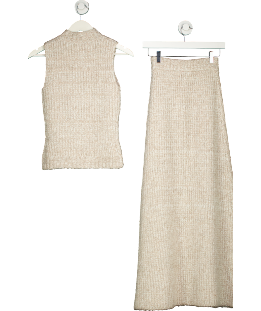 4th & Reckless Beige Chunky Knit Maxi Skirt And Zip Through Vest UK 6