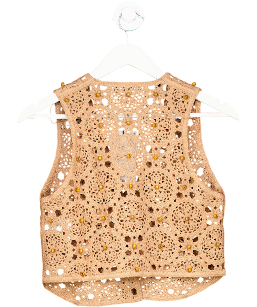 ZARA Beige Beaded Crochet Waistcoat UK S