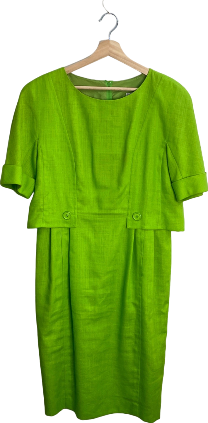 Guy Laroche Paris Vintage Green Linen blend Midi Dress UK 16