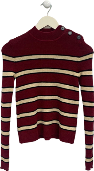Isabel Marant Étoile Burgundy Striped Button-Shoulder Sweater UK 6