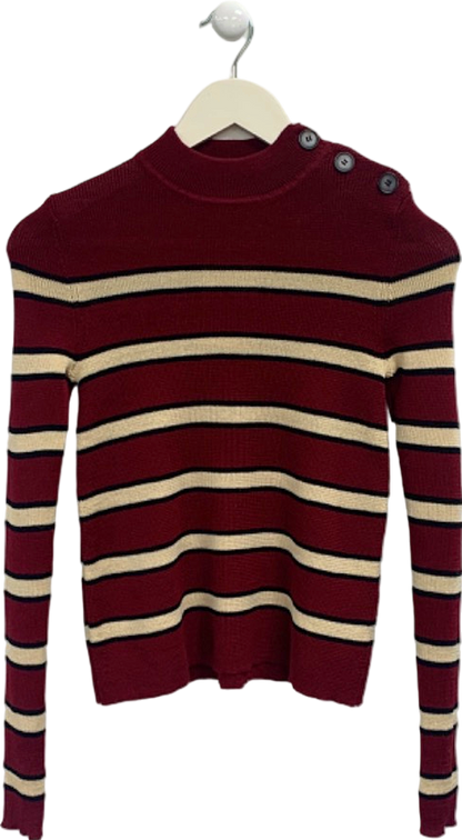 Isabel Marant Étoile Burgundy Striped Button-Shoulder Sweater UK 6