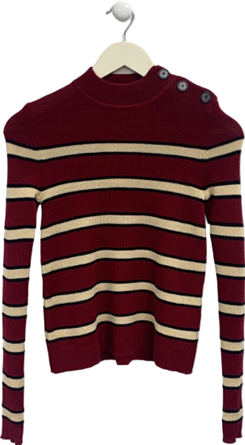 Isabel Marant Étoile Burgundy Striped Button-Shoulder Sweater UK 6