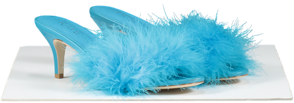 Raye Blue Feather Detail Mid Heels UK 7 EU 40 👠