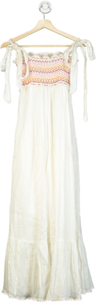 Zimmermann White linen Lace Trimmed Sleeveless Maxi Dress SZ0 UK 6