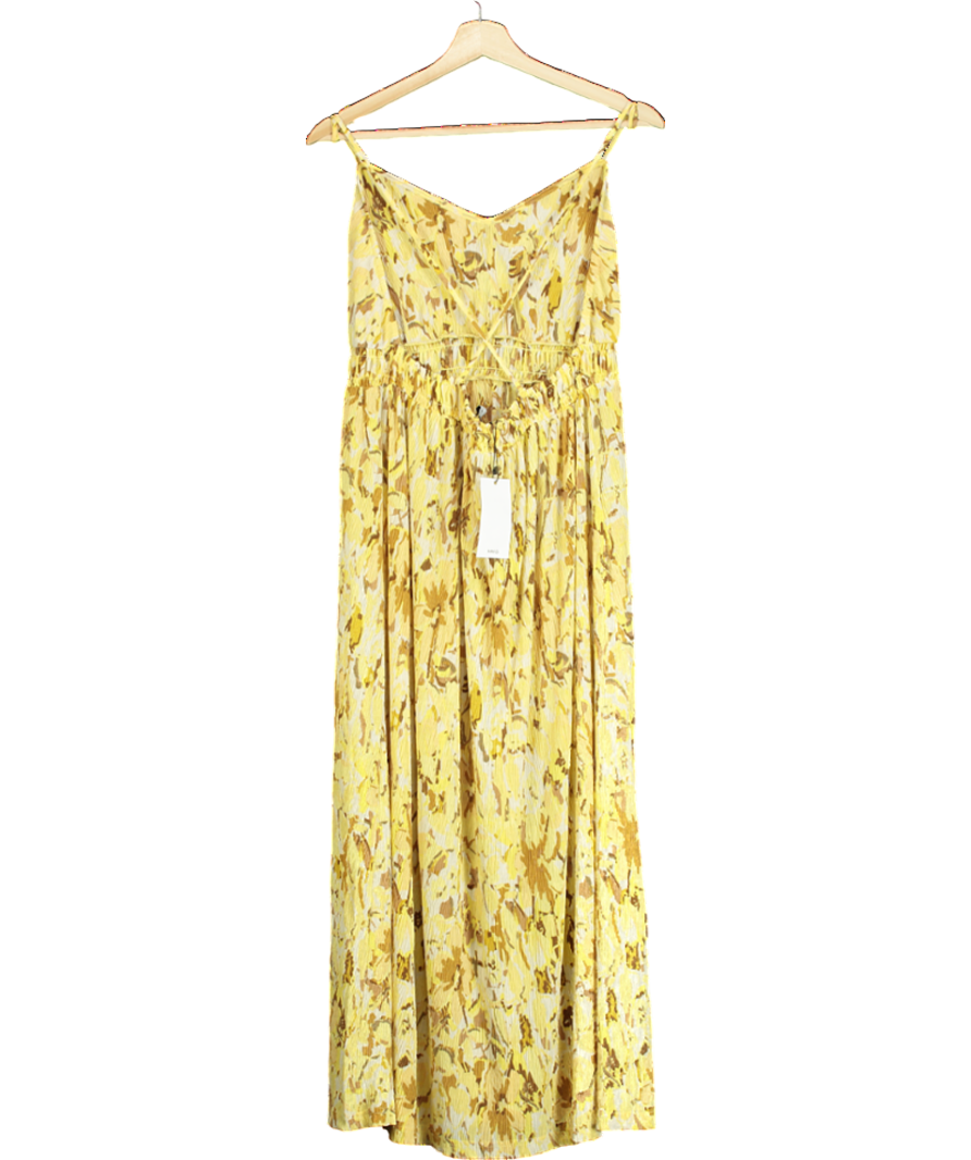 MANGO Yellow Cross-back Textured Dress UK XL