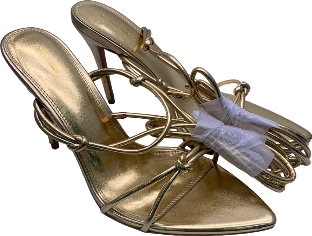 PrettyLittleThing Gold Metallic Strappy Lace Up Heeled Sandals UK 5