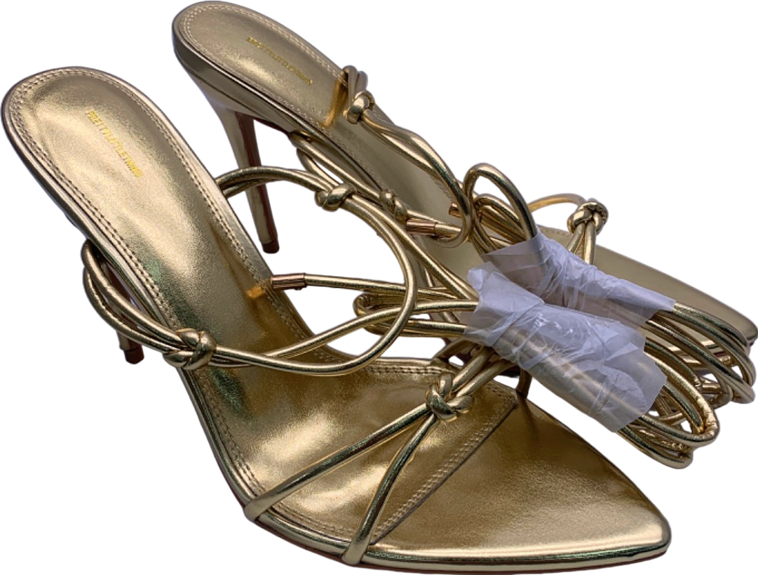 PrettyLittleThing Gold Metallic Strappy Lace Up Heeled Sandals UK 5