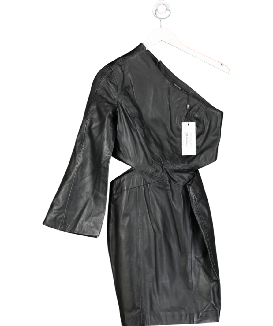 Karen Millen Black Leather One Sleeve Cut Out Dress UK 8