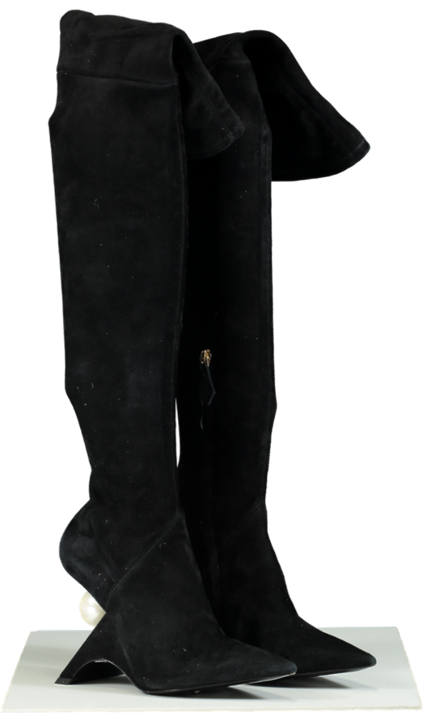 Nicholas Kirkwood Black Suede Over-The-Knee Boots with Pearl Detail Heel UK 6 EU 39