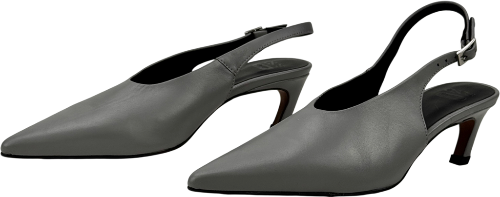ASOS Design Sculpt Premium Slingback Mid Heel Shoes In Grey Leather UK 4 EU 37 👠