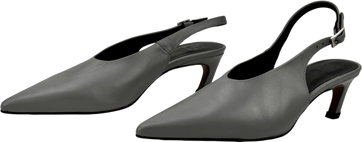 ASOS Design Sculpt Premium Slingback Mid Heel Shoes In Grey Leather UK 4 EU 37 👠