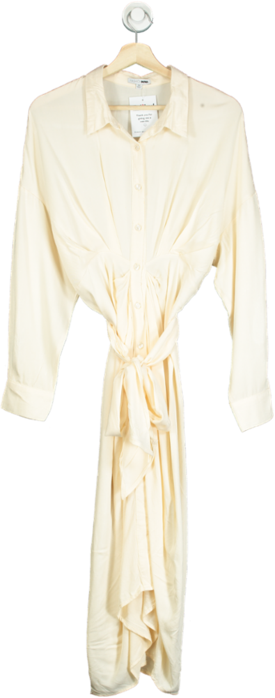 Fashion Nova Cream Tie-Front Shirt Dress UK M