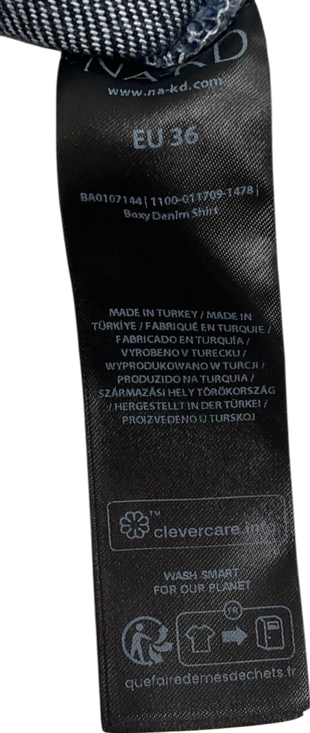 NA-KD Blue Boxy Denim Shirt UK 8