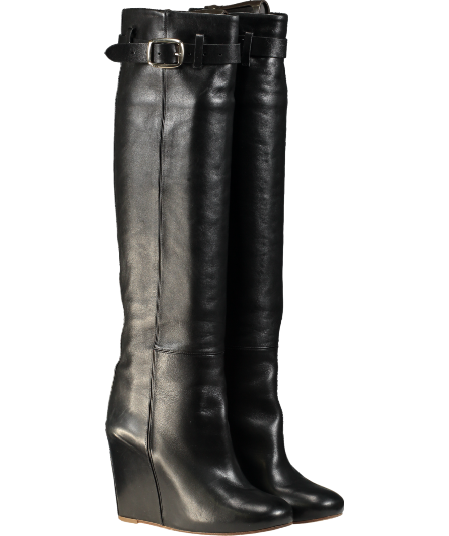 Victoria Beckham Black Sky Knee High Wedge Heel Boots UK 2 EU 35 👠