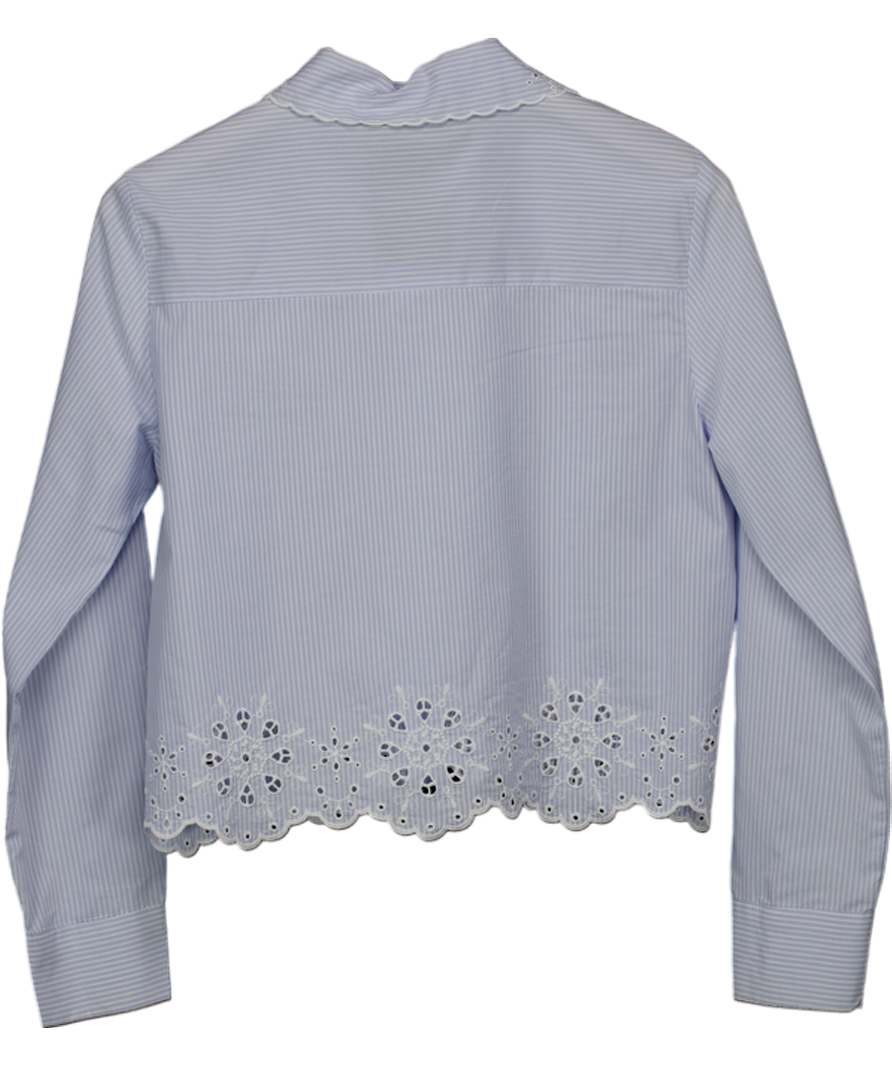 ZARA Blue Broderie Striped Cropped Shirt UK S