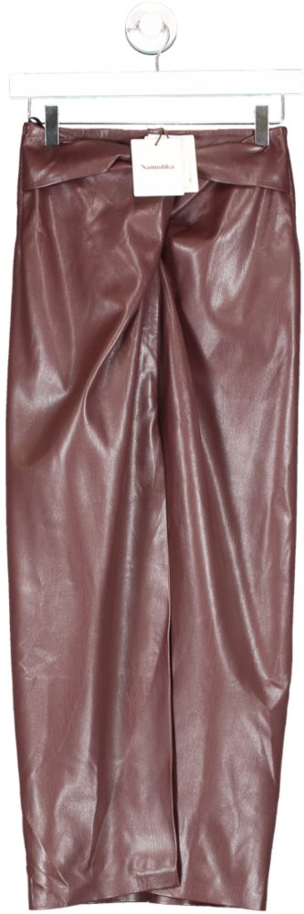Nanushka Dark Red Softest Vegan Leather Leane Skirt Bnwt UK XS