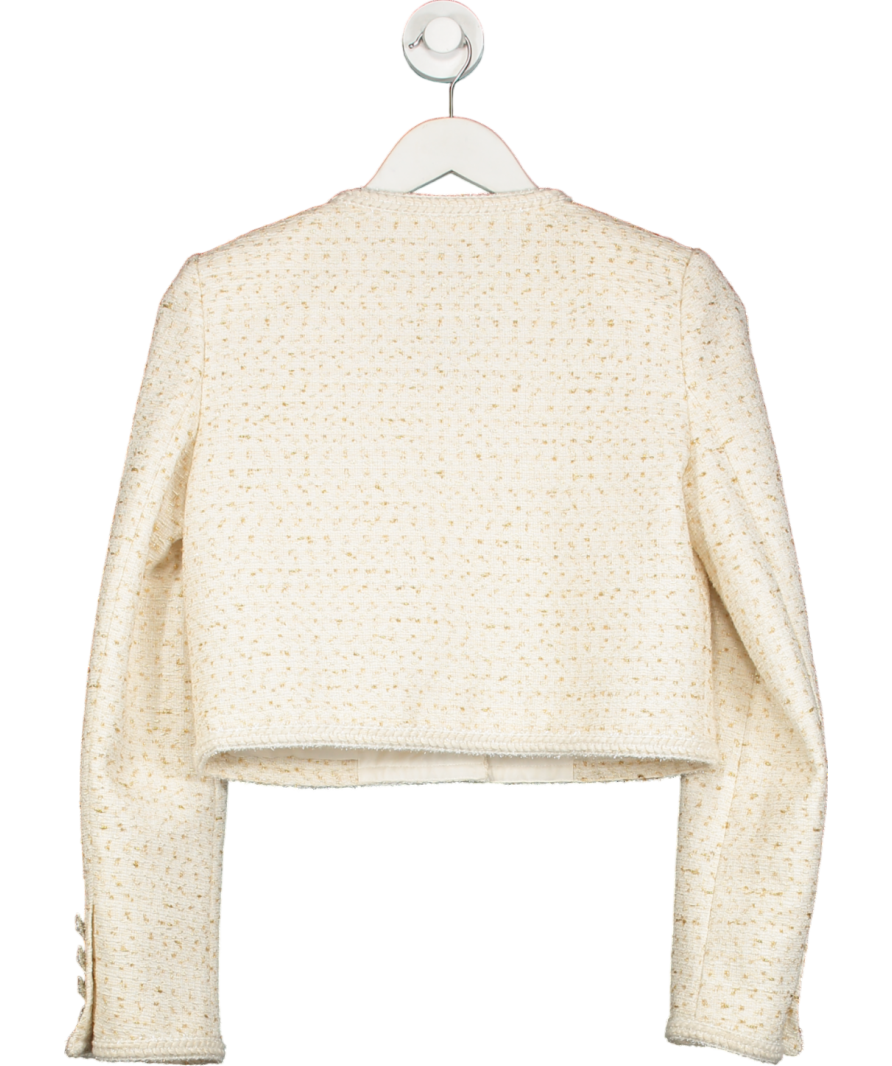 Self-Portrait Cream Cropped Bouclé-tweed Jacket UK 8